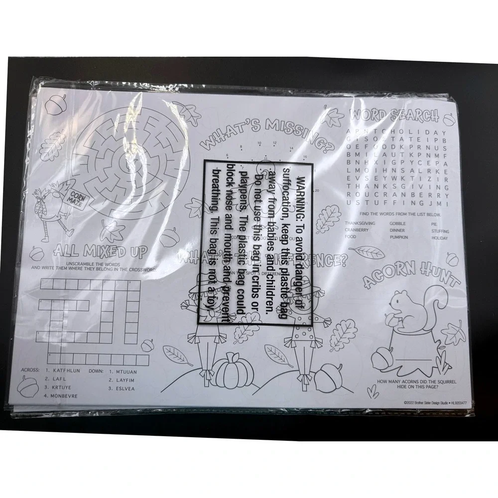 Fall Crafts Happy Thanksgiving Coloring Placemats 12ct Activity Puzzles 5737374